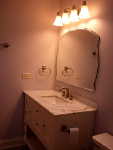 bathroom after remodeling, sink, washstand, washbasin, mirror, glass, cabinet, tap, faucet, cock, wall