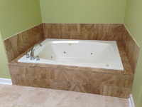 bath, bathroom, bathtub, tub, tiles, tap, flooor, green wall