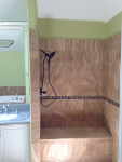 shower after remodeling, bathroom, tiles, ceramic tiles, door in bathroom